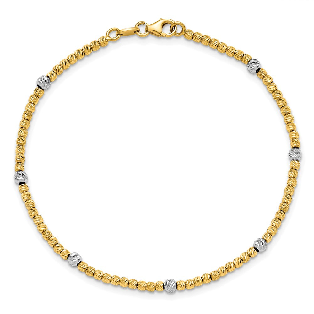 14K Bicolor Poliert Diamantiert Gekugelt Armband