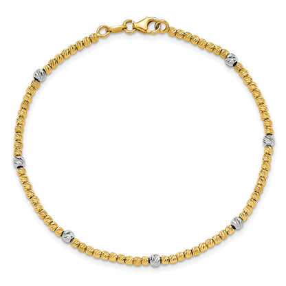 14K Bicolor Poliert Diamantiert Gekugelt Armband