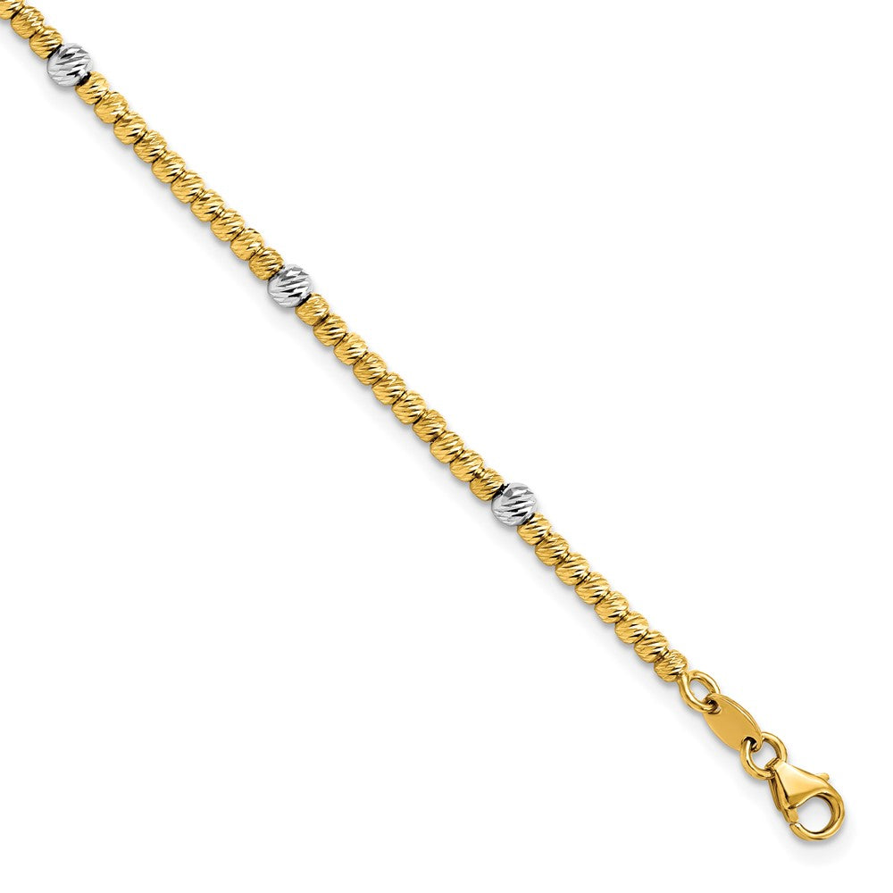 14K Bicolor Poliert Diamantiert Gekugelt Armband