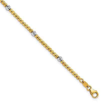 14K Bicolor Poliert Diamantiert Gekugelt Armband