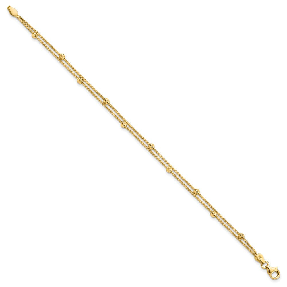 14K Gelbgold Poliert und Diamantiert Perlen 2 Strang Armband