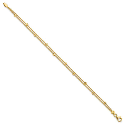 14K Gelbgold Poliert und Diamantiert Perlen 2 Strang Armband