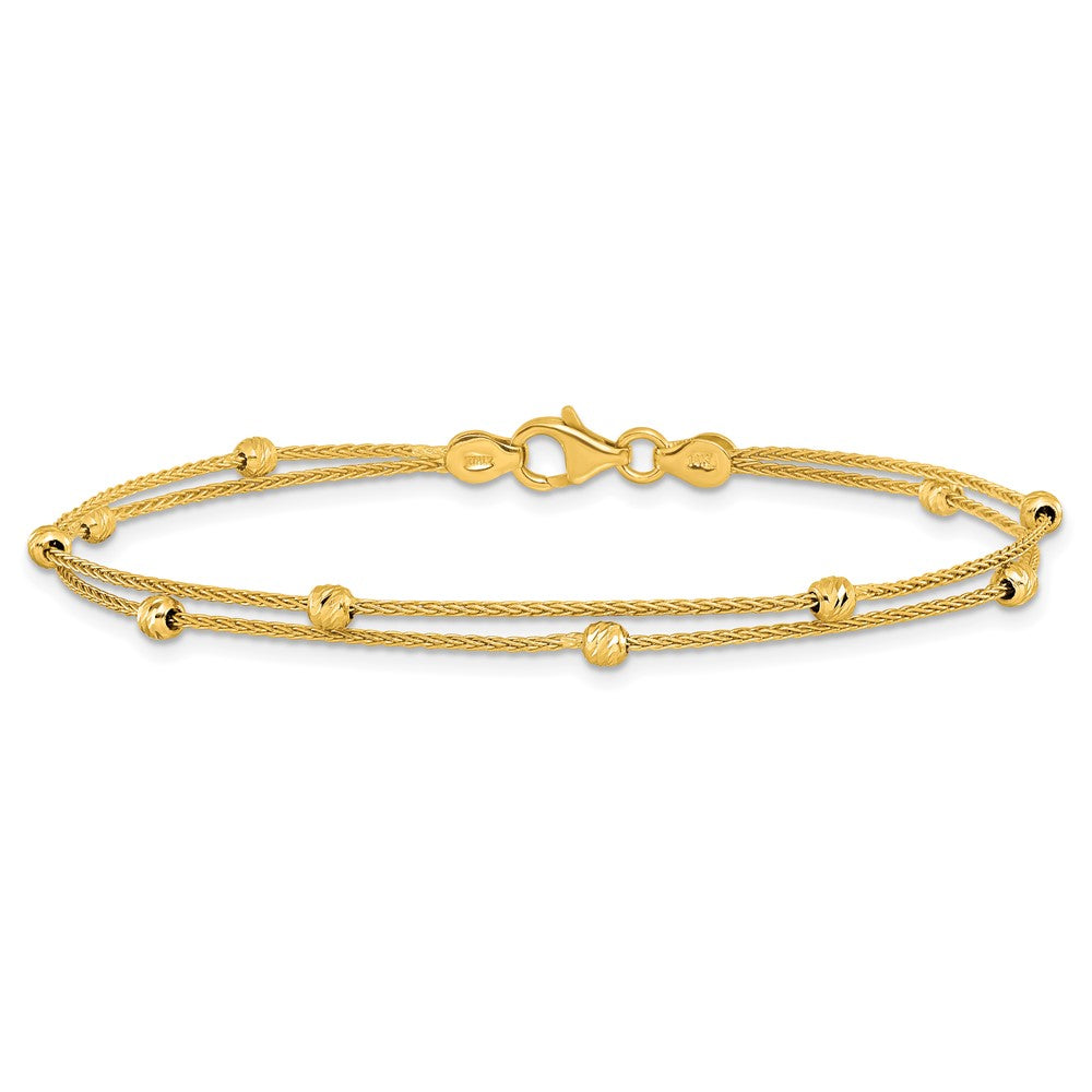 14K Gelbgold Poliert und Diamantiert Perlen 2 Strang Armband