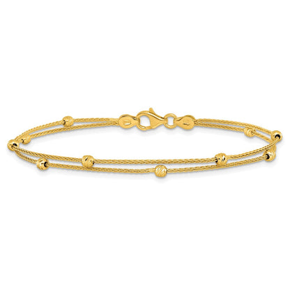 14K Gelbgold Poliert und Diamantiert Perlen 2 Strang Armband
