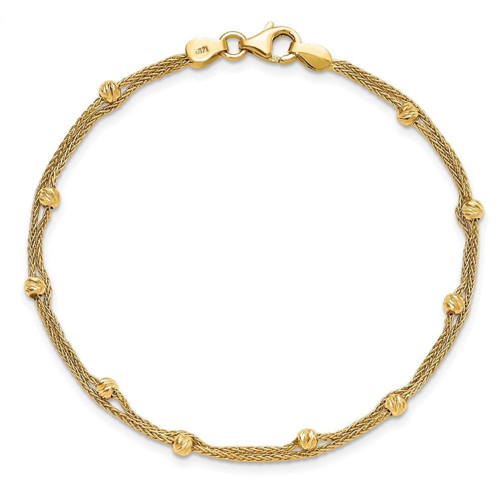 14K Gelbgold Poliert und Diamantiert Perlen 2 Strang Armband