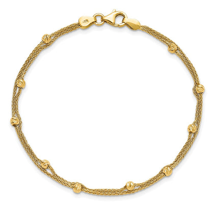 14K Gelbgold Poliert und Diamantiert Perlen 2 Strang Armband