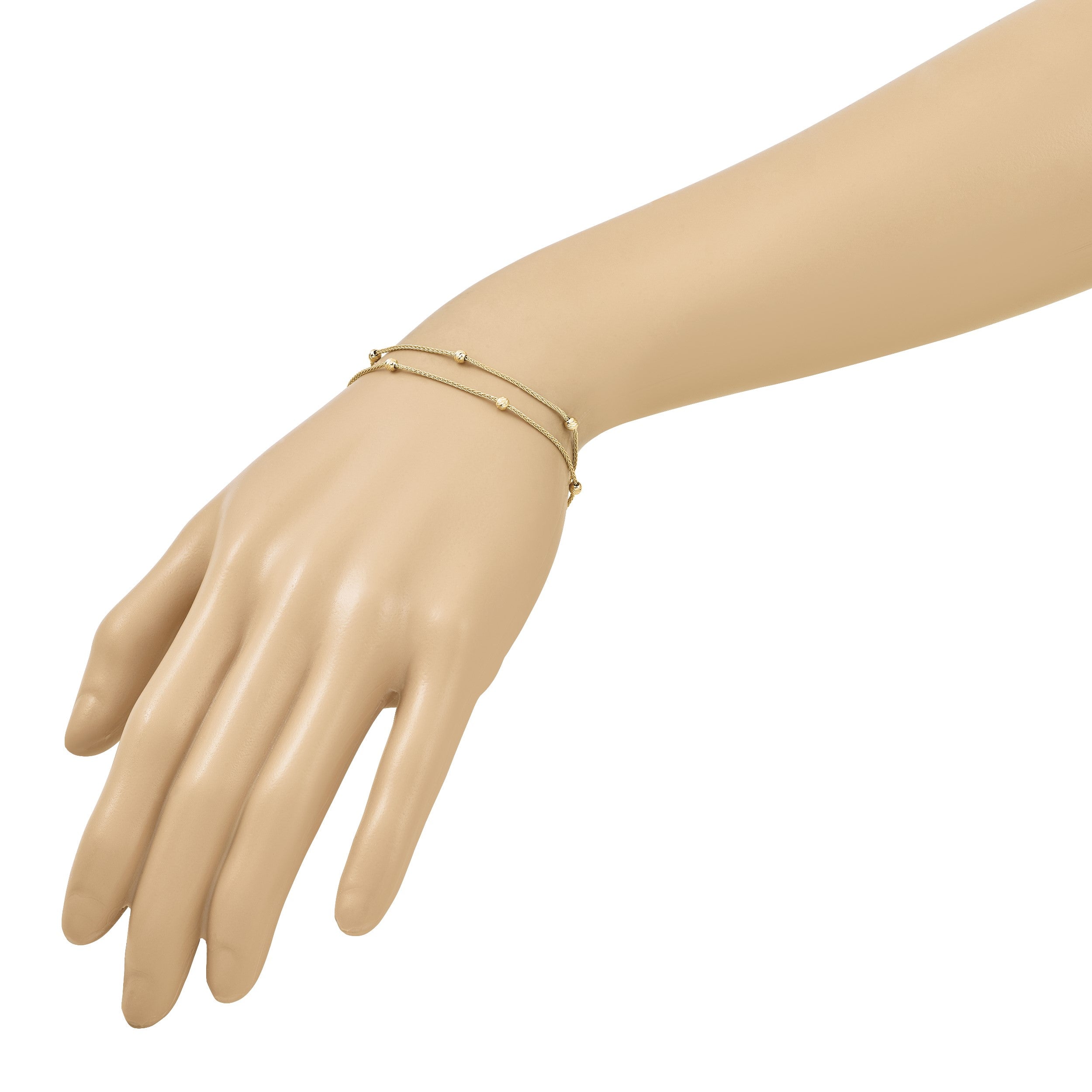 14K Gelbgold Poliert und Diamantiert Perlen 2 Strang Armband