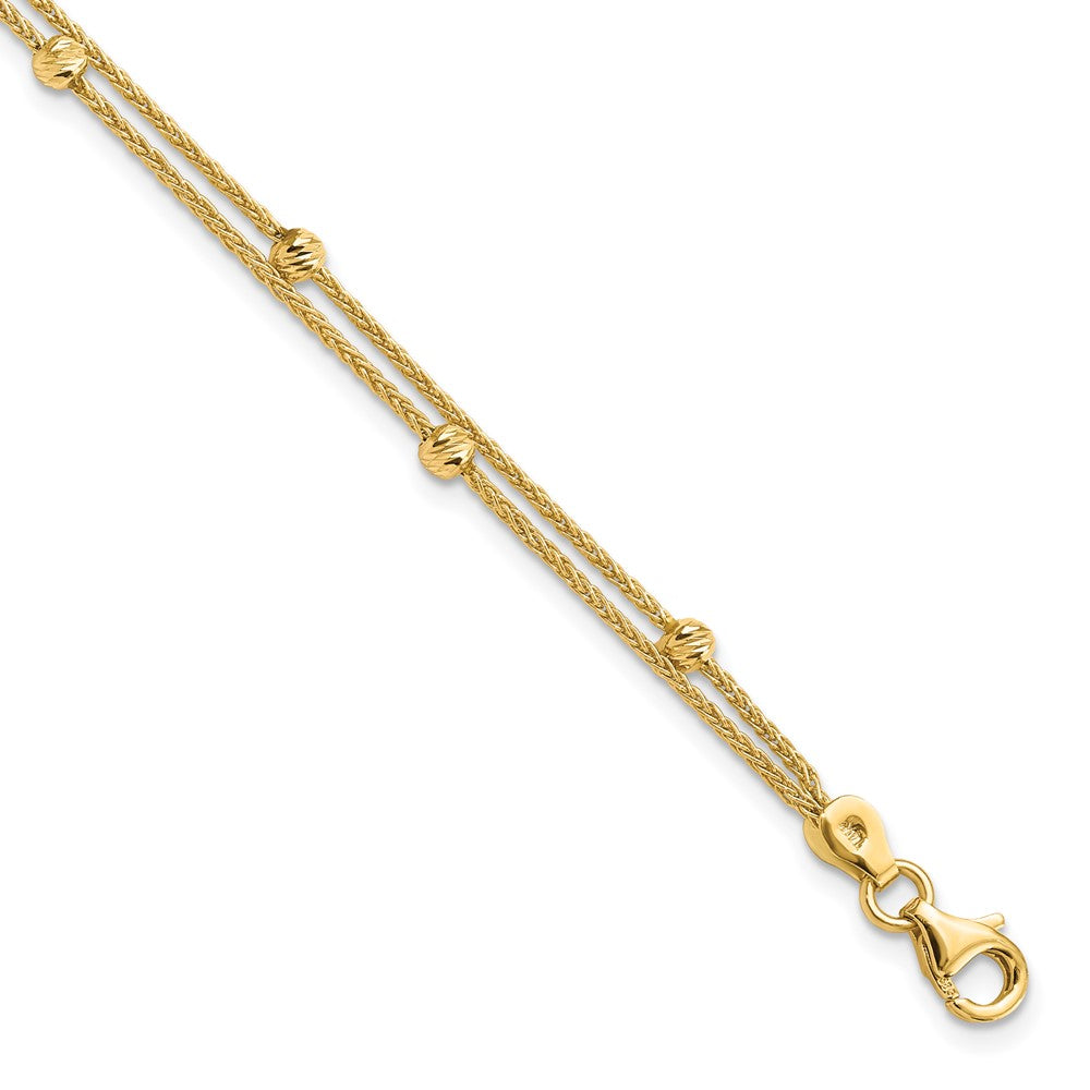 14K Gelbgold Poliert und Diamantiert Perlen 2 Strang Armband