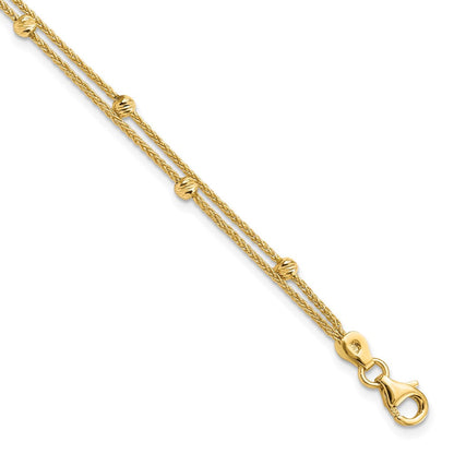 14K Gelbgold Poliert und Diamantiert Perlen 2 Strang Armband