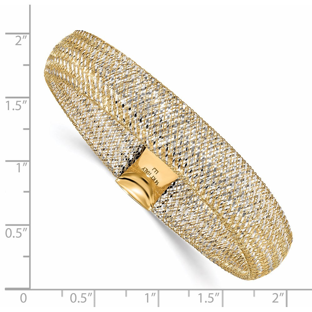 14K Gelb & Rhodium Poliert Netz Dehnbar Armband