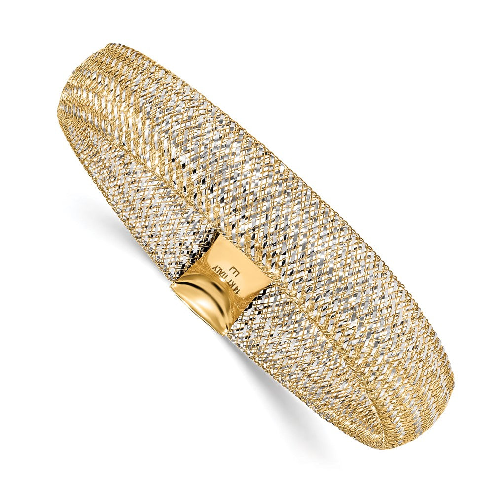 14K Gelb & Rhodium Poliert Netz Dehnbar Armband
