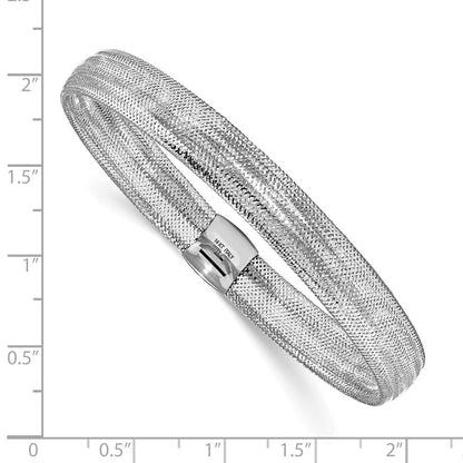 14K Gelb & Rhodium mit Weiß Beschichtung Poliert Netz Dehnbar Armband