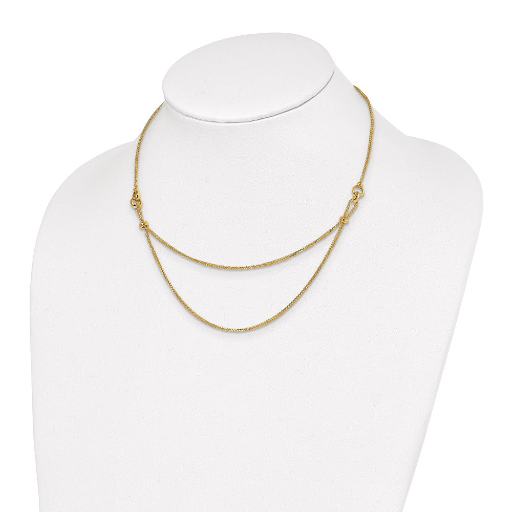 14K Gelbgold Poliert 2 Layer Diamantiert Gekugelt Halskette