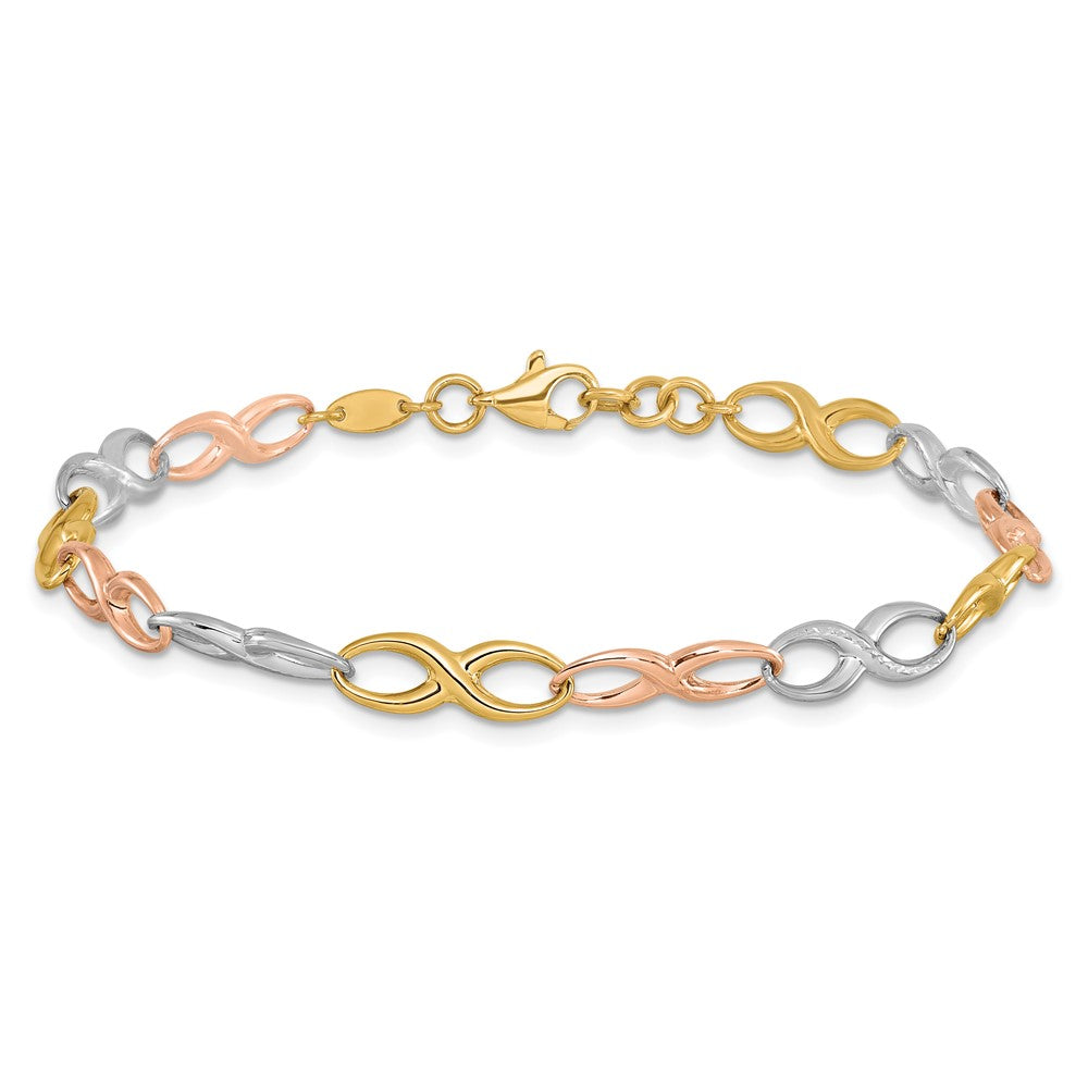7.5 Zoll 14K Tricolor Unendlichkeit Symbol Glieder Armband