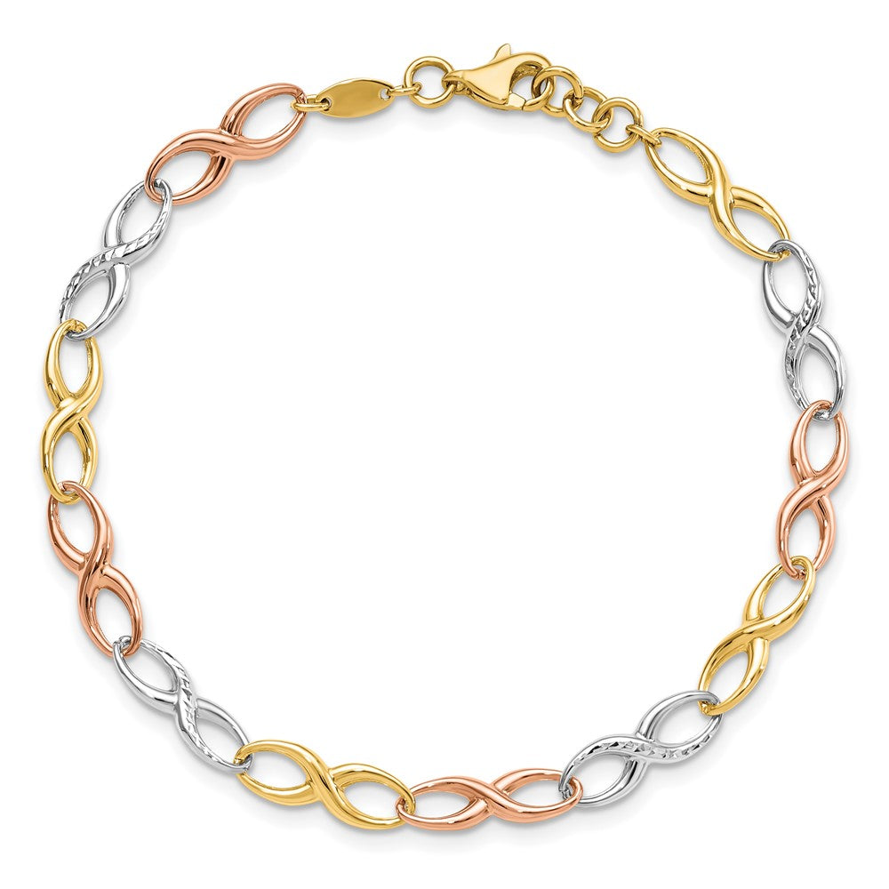 7.5 Zoll 14K Tricolor Unendlichkeit Symbol Glieder Armband
