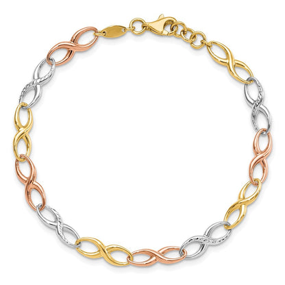 7.5 Zoll 14K Tricolor Unendlichkeit Symbol Glieder Armband