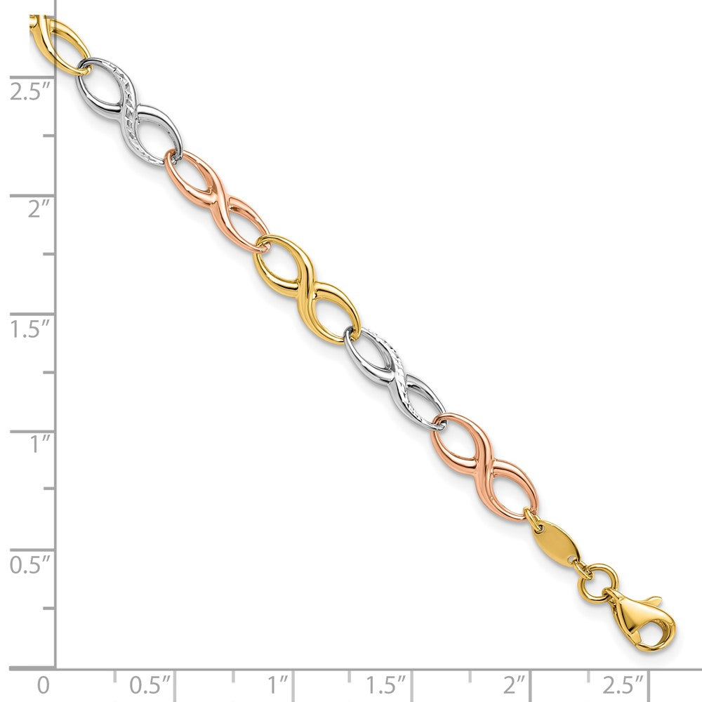 7.5 Zoll 14K Tricolor Unendlichkeit Symbol Glieder Armband