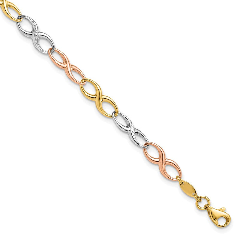 7.5 Zoll 14K Tricolor Unendlichkeit Symbol Glieder Armband