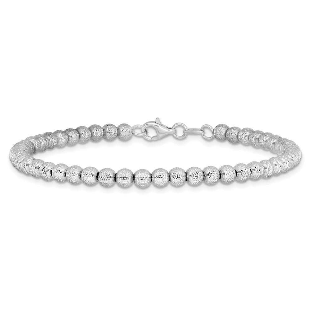 14K Weißgold Poliert und Diamantiert Gekugelt Armband