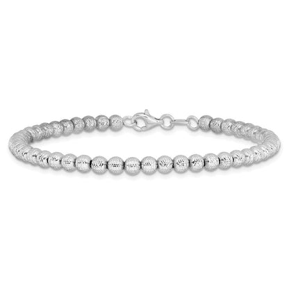 14K Weißgold Poliert und Diamantiert Gekugelt Armband