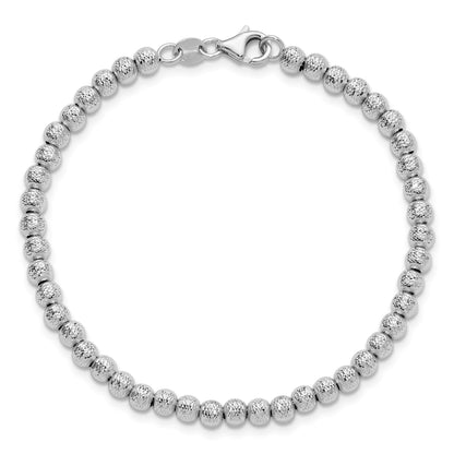 14K Weißgold Poliert und Diamantiert Gekugelt Armband