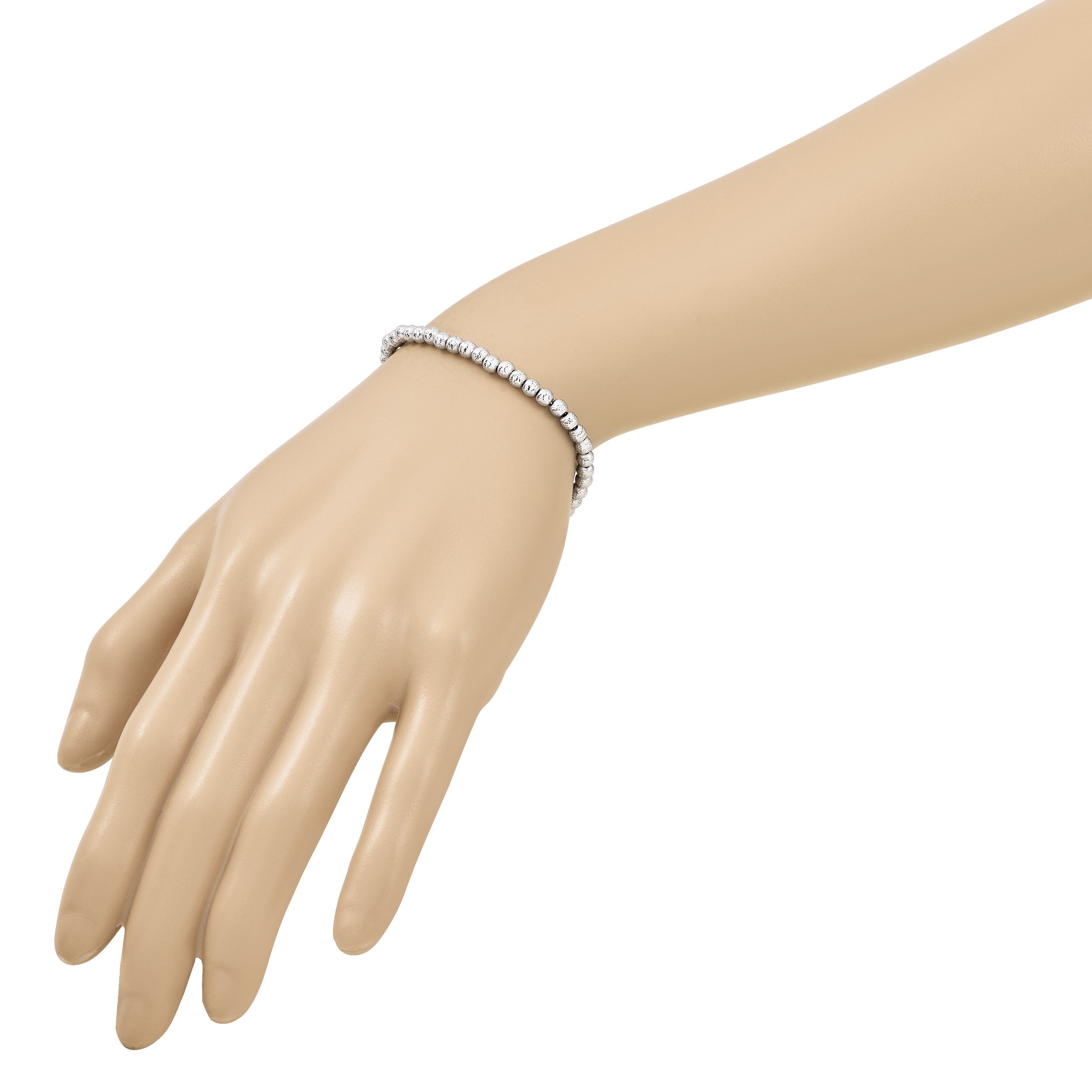 14K Weißgold Poliert und Diamantiert Gekugelt Armband
