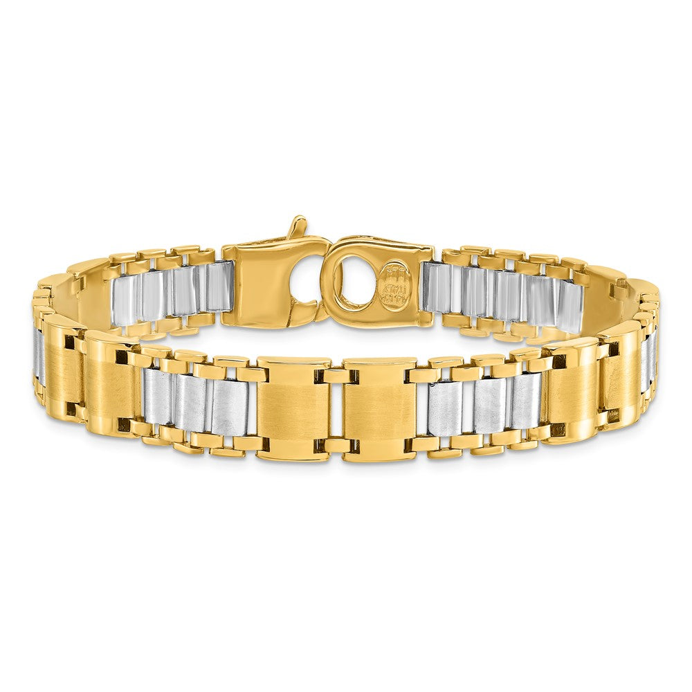 8.5 Zoll 14K Bicolor Poliert und Gebürstet Fantasieglieder Herren Armband