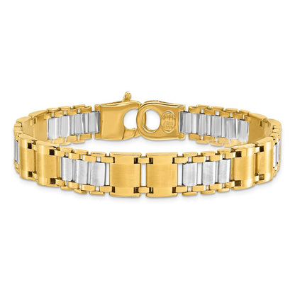 8.5 Zoll 14K Bicolor Poliert und Gebürstet Fantasieglieder Herren Armband