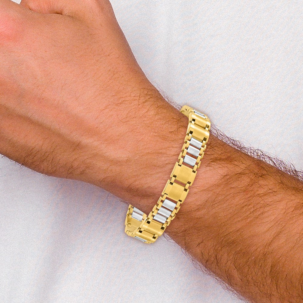 8.5 Zoll 14K Bicolor Poliert und Gebürstet Fantasieglieder Herren Armband