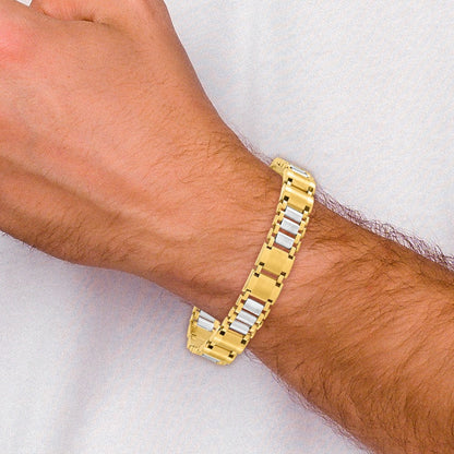 8.5 Zoll 14K Bicolor Poliert und Gebürstet Fantasieglieder Herren Armband