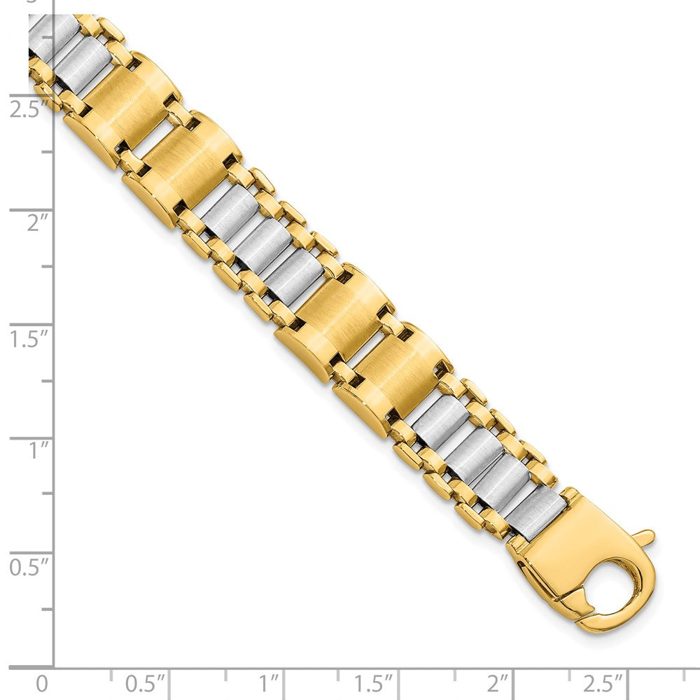 8.5 Zoll 14K Bicolor Poliert und Gebürstet Fantasieglieder Herren Armband