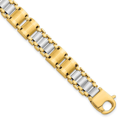 8.5 Zoll 14K Bicolor Poliert und Gebürstet Fantasieglieder Herren Armband