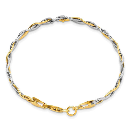 14K Gelb & Rhodium mit Rhodium Poliert Gedreht Armband