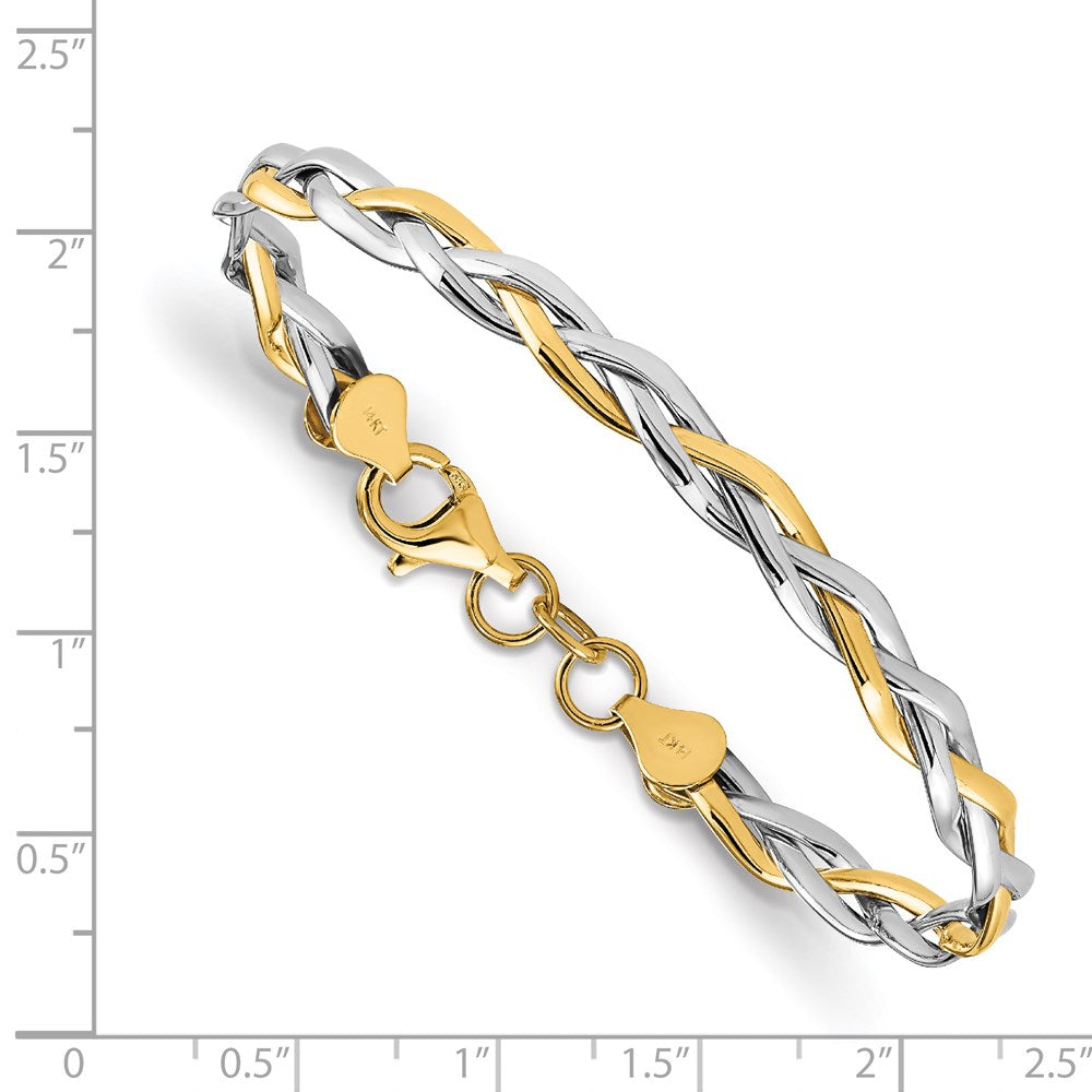 14K Gelb & Rhodium mit Rhodium Poliert Gedreht Armband