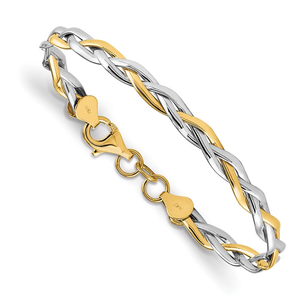 14K Gelb & Rhodium mit Rhodium Poliert Gedreht Armband