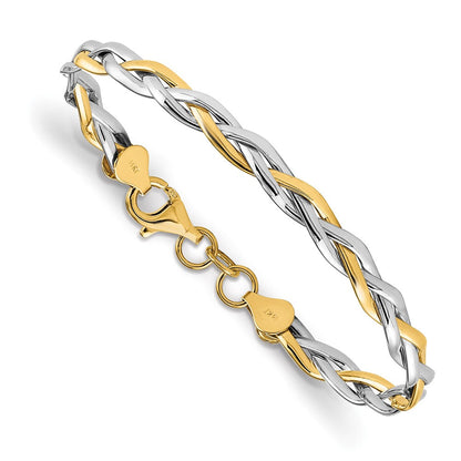 14K Gelb & Rhodium mit Rhodium Poliert Gedreht Armband