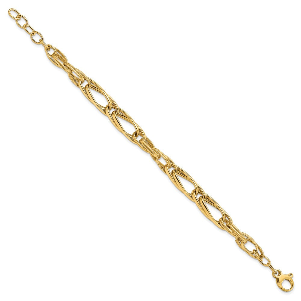 7 Zoll 14K Poliert und Strukturiert Mit.75 in Verlängerung. Fantasieglieder Armband