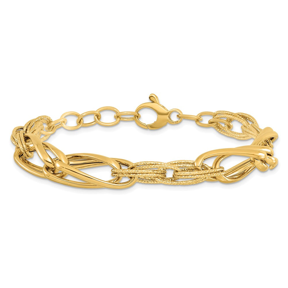 7 Zoll 14K Poliert und Strukturiert Mit.75 in Verlängerung. Fantasieglieder Armband