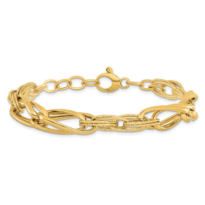 7 Zoll 14K Poliert und Strukturiert Mit.75 in Verlängerung. Fantasieglieder Armband