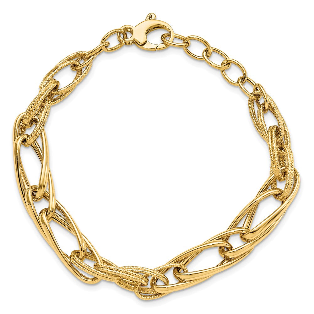 7 Zoll 14K Poliert und Strukturiert Mit.75 in Verlängerung. Fantasieglieder Armband