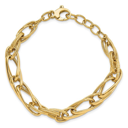 7 Zoll 14K Poliert und Strukturiert Mit.75 in Verlängerung. Fantasieglieder Armband
