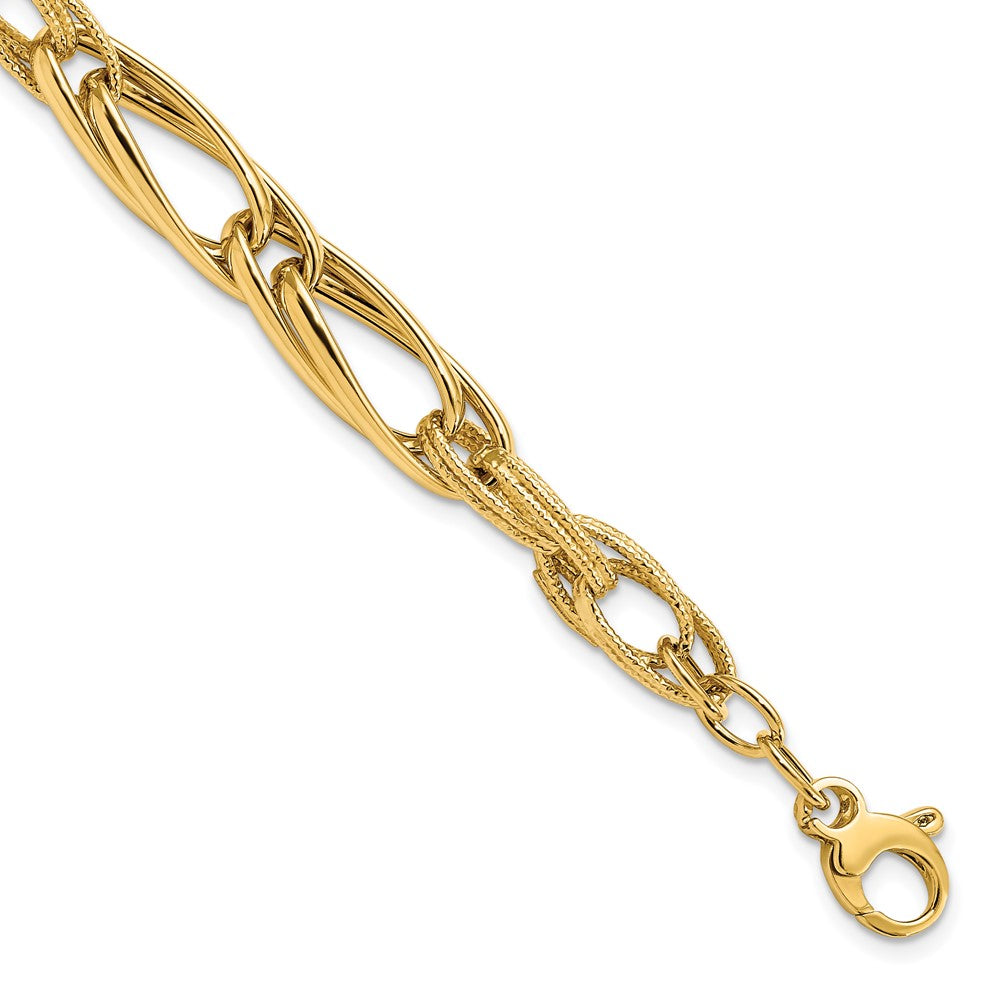 7 Zoll 14K Poliert und Strukturiert Mit.75 in Verlängerung. Fantasieglieder Armband