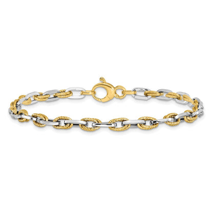 14K Bicolor Poliert Diamantiert Armband