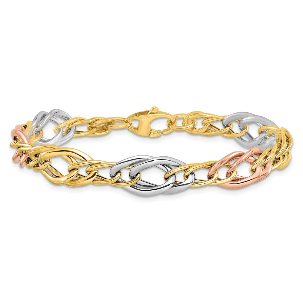 14K Tricolor Poliert Glieder Armband