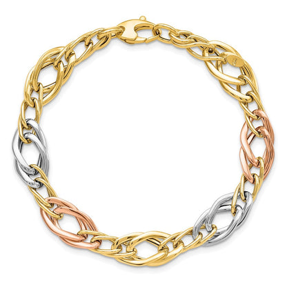 14K Tricolor Poliert Glieder Armband