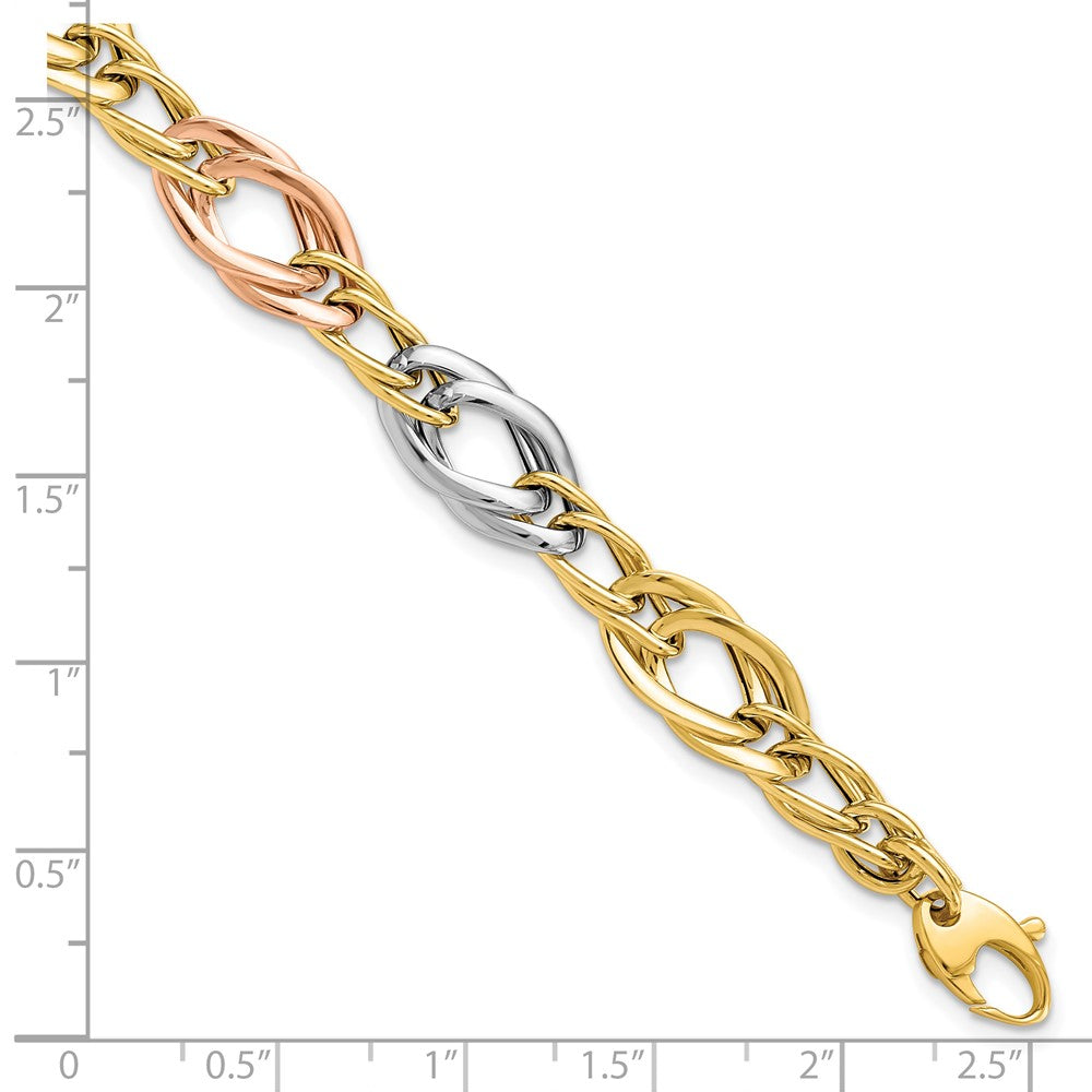 14K Tricolor Poliert Glieder Armband