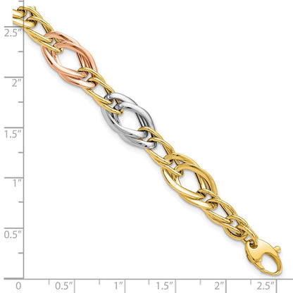 14K Tricolor Poliert Glieder Armband