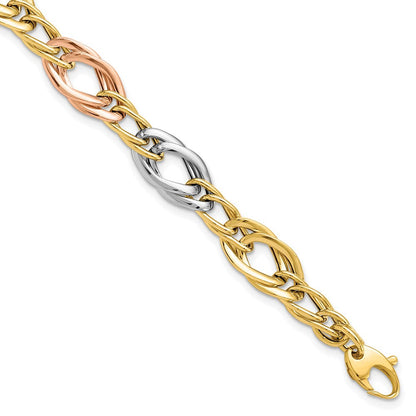 14K Tricolor Poliert Glieder Armband