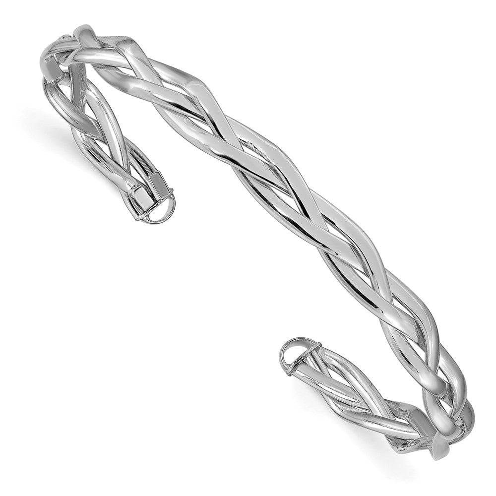 14K Gelb & Rhodium mit Weiß Poliert Geflochten Manschette Armreif
