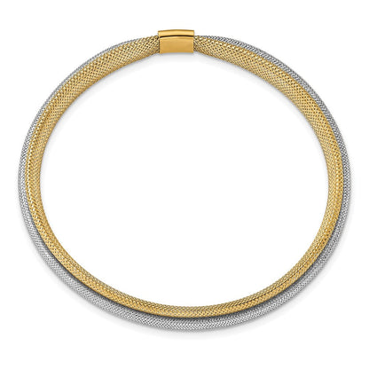 14K Gelb & Rhodium Poliert Netz Dehnbar Armband